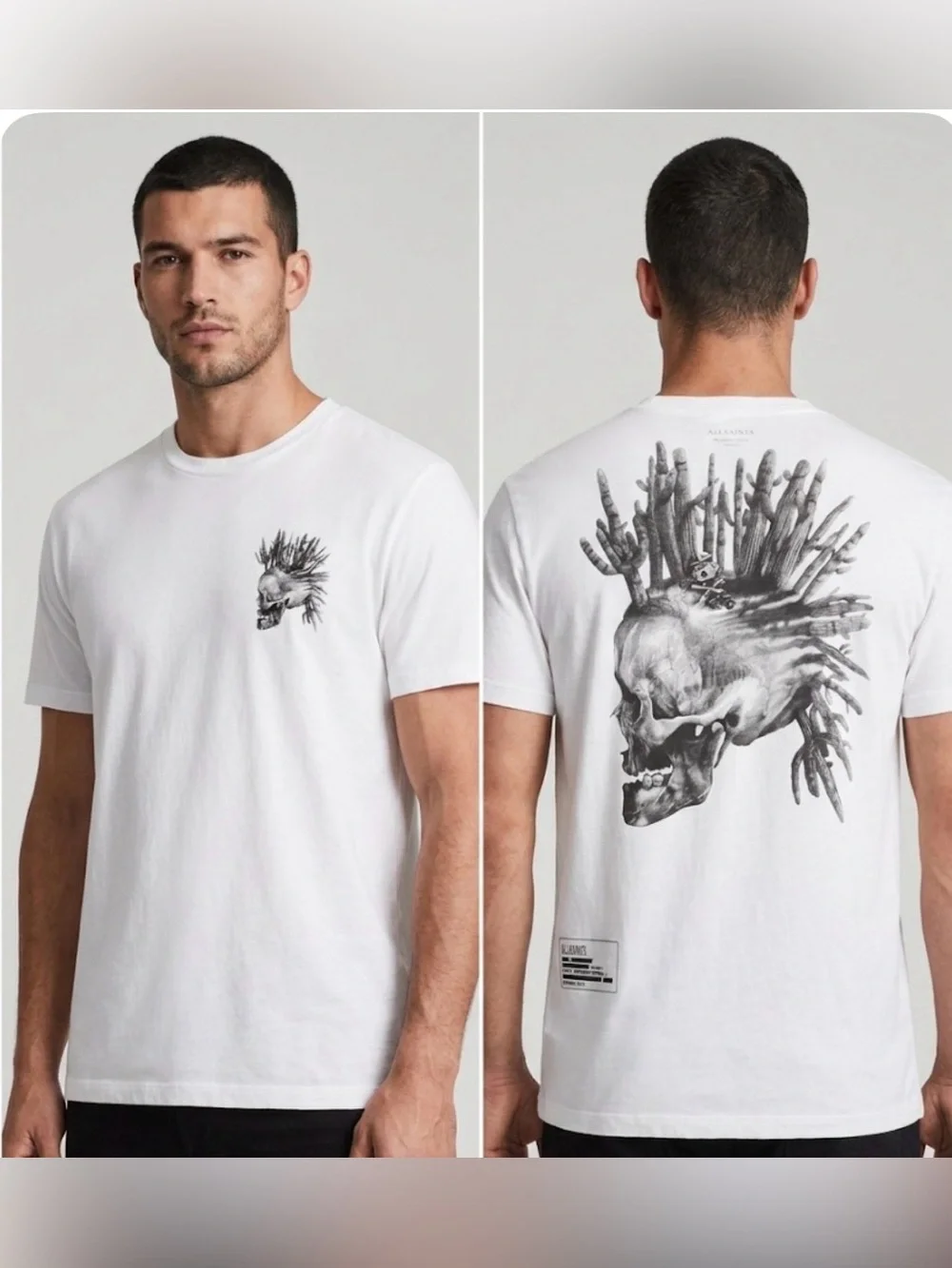All Saints Men’s White Forsaken Skull Graphic T Shirt Large L